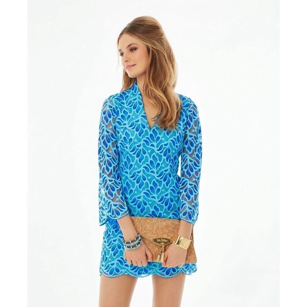 Lilly Pulitzer Devina Brewster Blue Lace Shift Dress Coastal Old Money Preppy 4